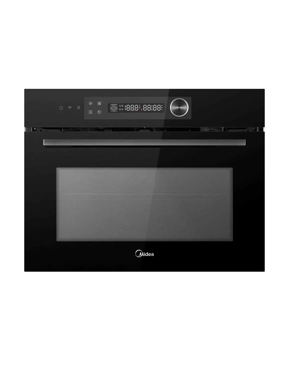 Компактный духовой шкаф с СВЧ Midea MCO82007MBG-I, черное стекло